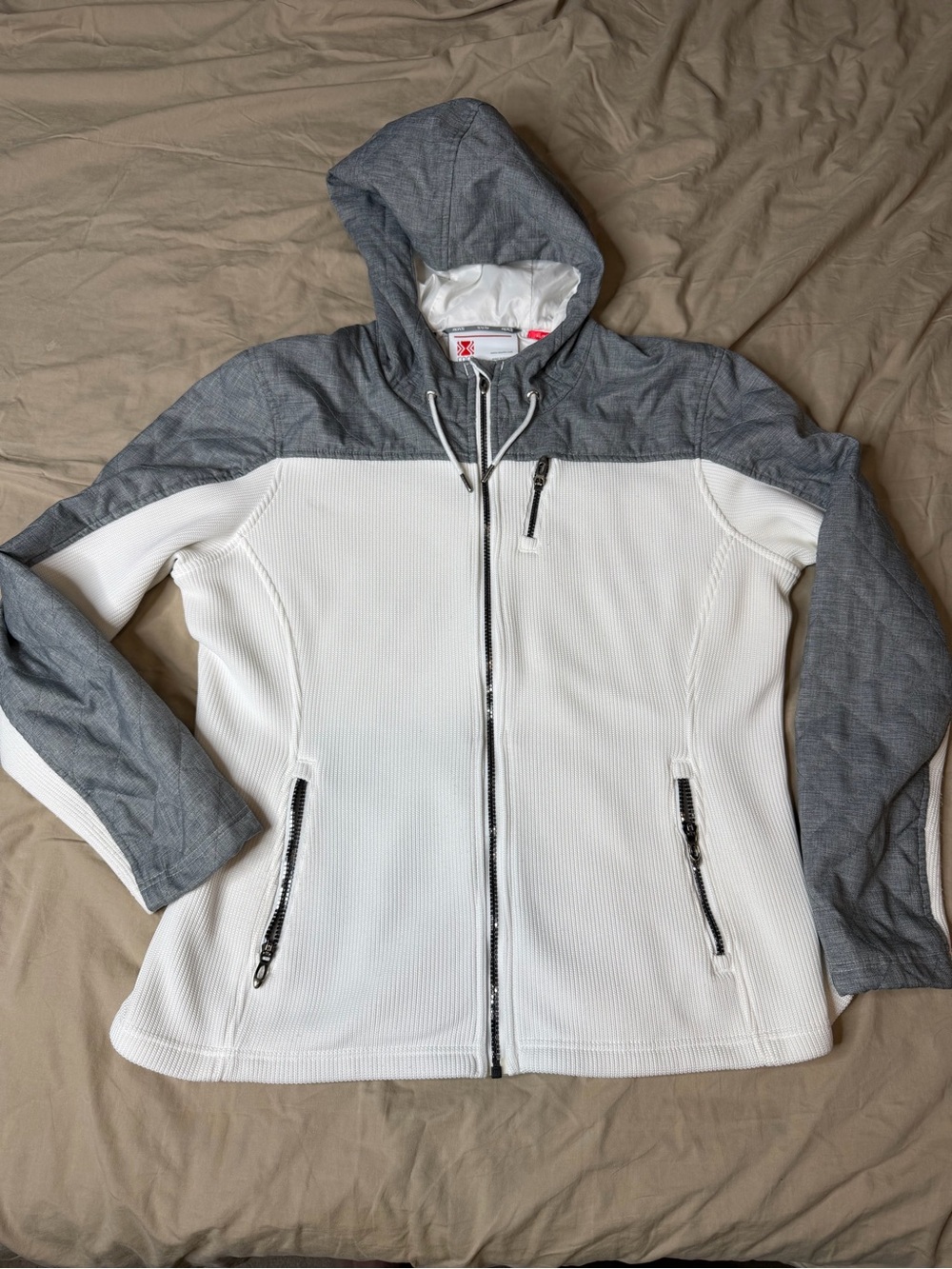 Spyder Women's Core Knit Sweater Jacket Size XL Full Zip Pockets White Gray